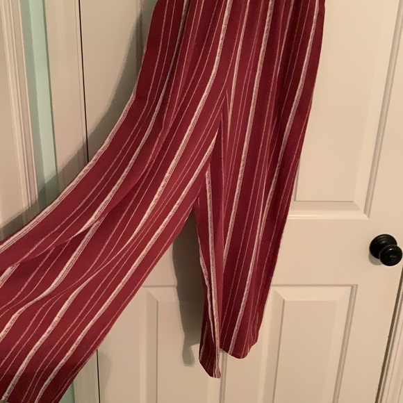 Maroon and White Striped Women’s Jumpsuit - Picture 2 of 6